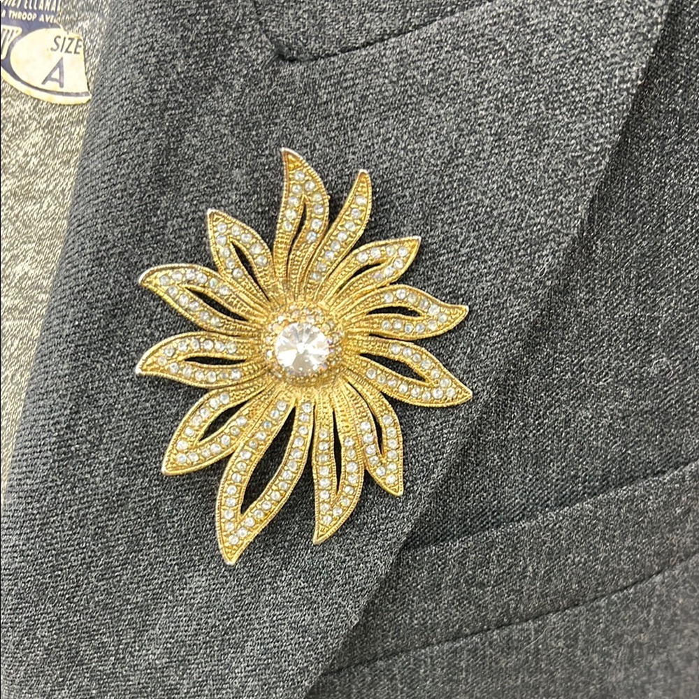 Vintage Starburst Brooch with Crystal Center